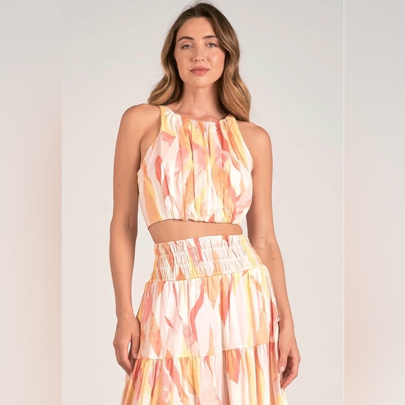 Elan Dresses & Skirts - Elan Coral Print Amalfi Crop Halter Top & Smocked Skirt Set S